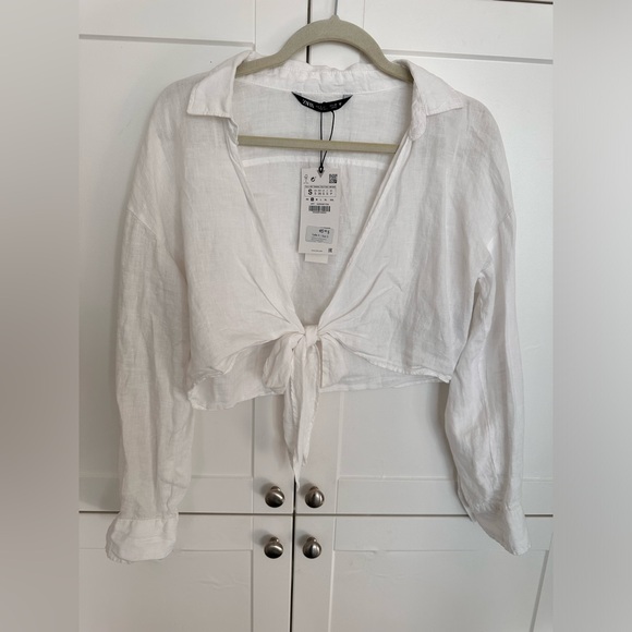 Zara linen tie front shirt - Picture 1 of 3